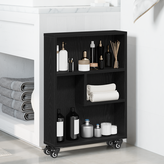 Smal Opbevaringsvogn Sort Eg 48X13X68 Cm Konstrueret Træ