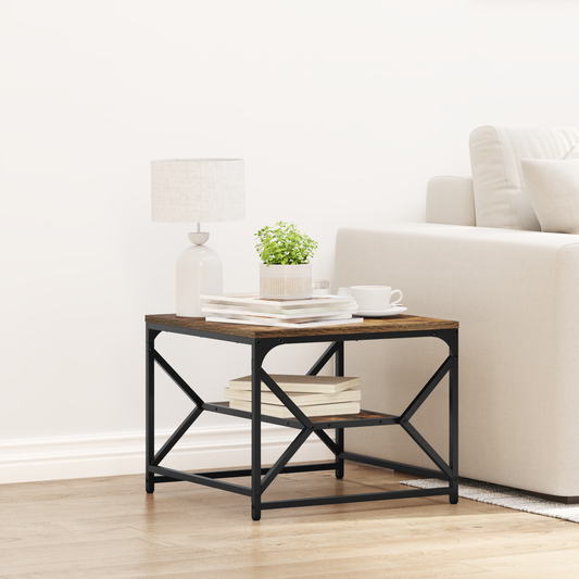 Sofabord Med Hylde I Røget Eg 51X50X40 Cm I Ingeniørtræ