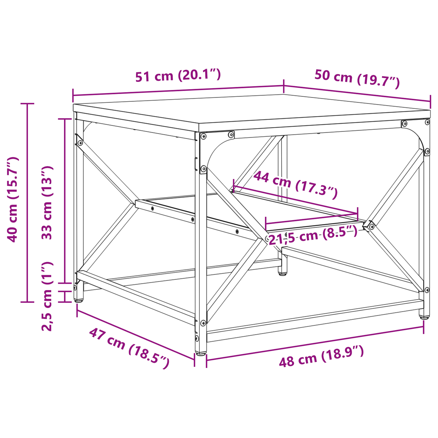 Sofabord Med Hylde I Røget Eg 51X50X40 Cm I Ingeniørtræ