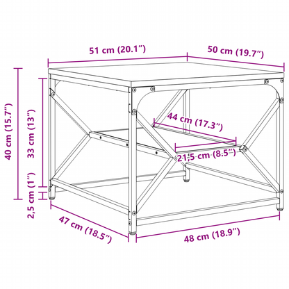 Sofabord Med Hylde I Røget Eg 51X50X40 Cm I Ingeniørtræ