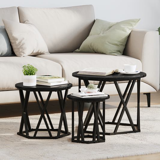 Nesting Side Tables 3 Stk Sort Egetræ Konstrueret Træ