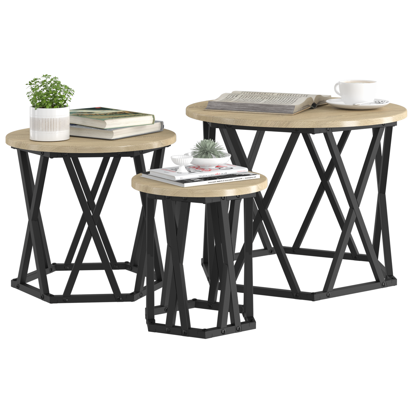 Nesting Side Tables 3 Pcs Sonoma Eg Konstrueret Træ