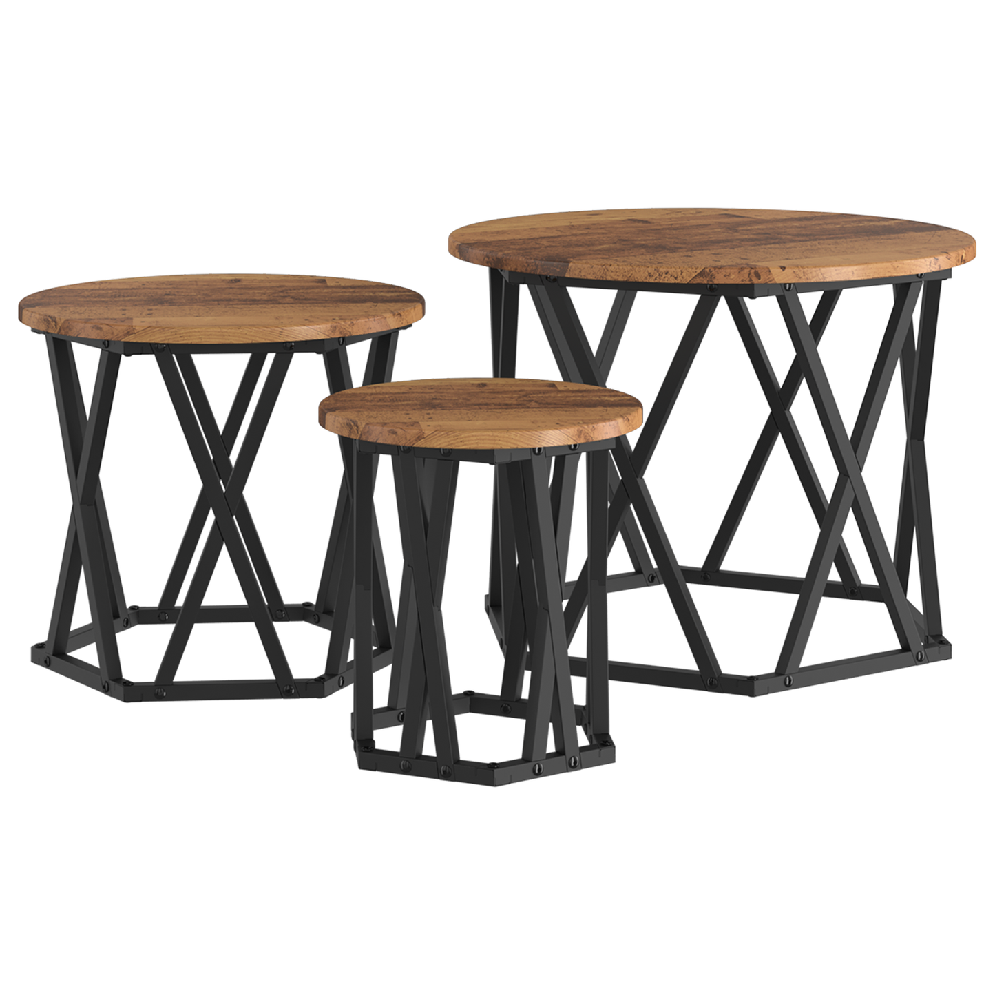 Sammenklappelige Sidetable 3 Stk. Gammelt Træ Ingeniørtræ