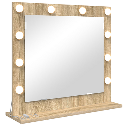 Vaskeskab Spejl Med Led -strimmellys Sonoma Eg 60 X 55 X 18 Cm - Billede 2