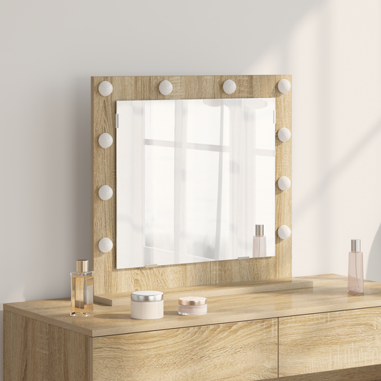 Vaskeskab Spejl Med Led -strimmellys Sonoma Eg 60 X 55 X 18 Cm - Hovedbillede