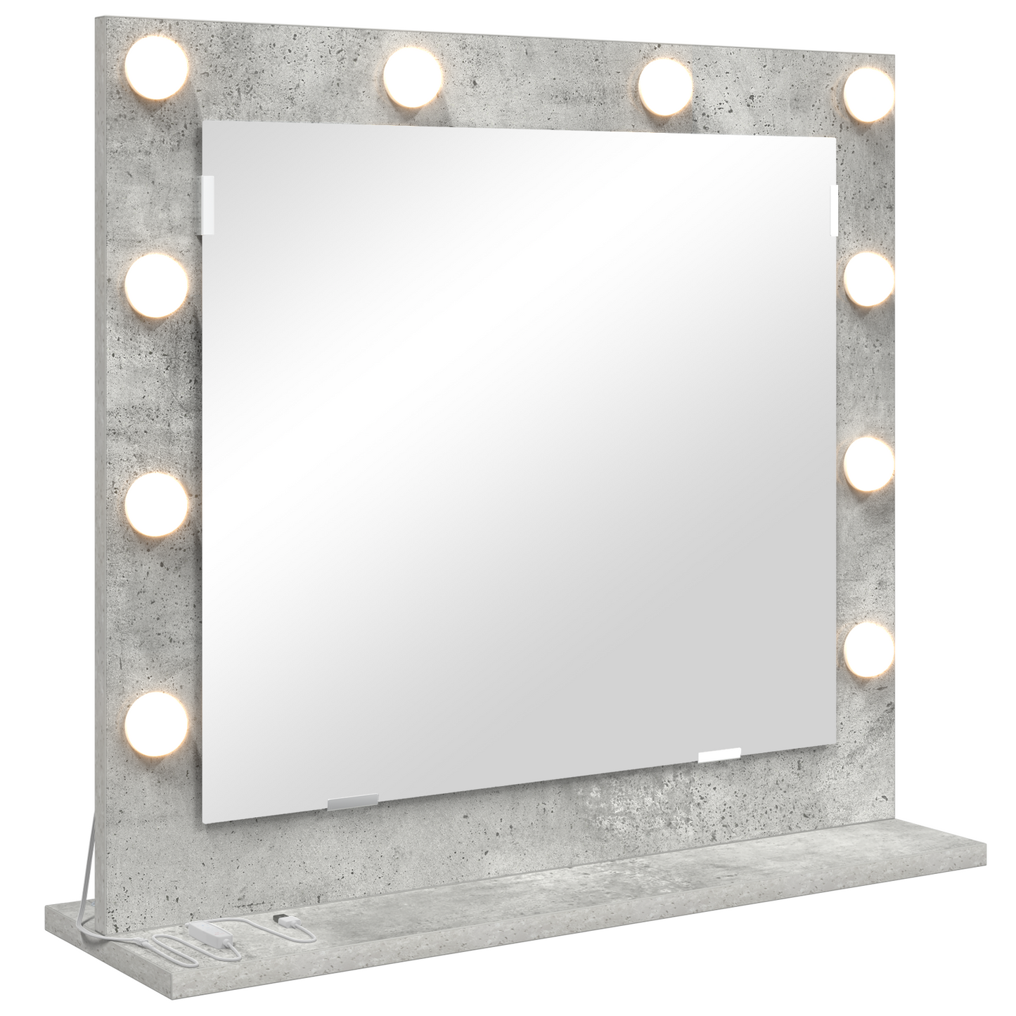 Vaskeskab Spejl Med Led -strimmellys Beton Grå 60 X 55 X 18 Cm - Billede 2