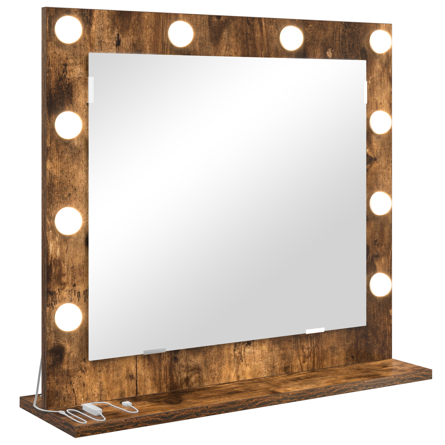 Vaskeskab Spejl Med Led -strimmellys Røget Eg 60 X 55 X 18 Cm - Billede 2