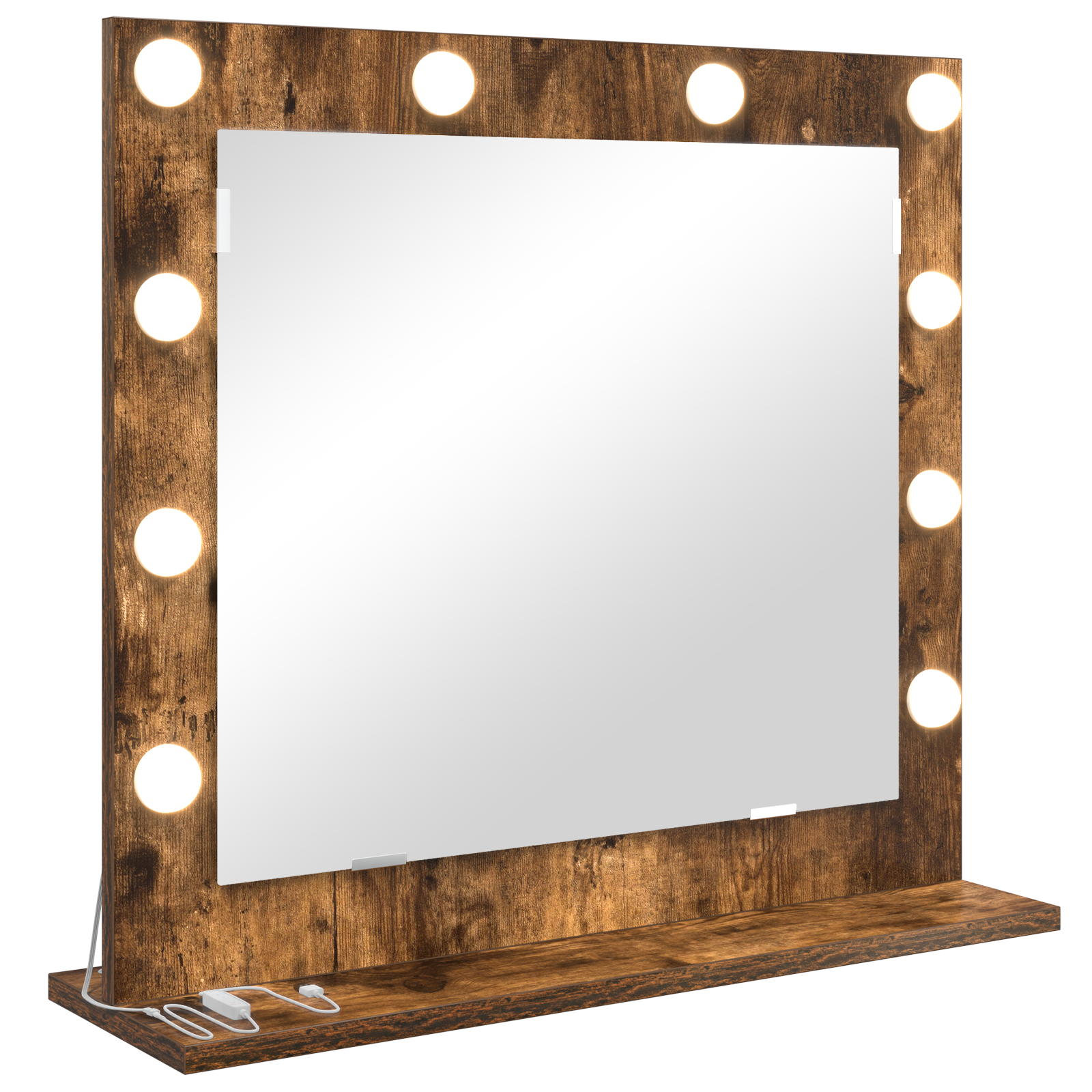 Vaskeskab Spejl Med Led -strimmellys Røget Eg 60 X 55 X 18 Cm - Billede 2