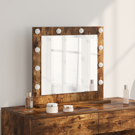 Vaskeskab Spejl Med Led -strimmellys Røget Eg 60 X 55 X 18 Cm - Hovedbillede