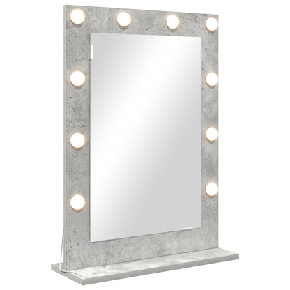 Vaskeskab Spejl Med Led -strimmellys Beton Grå 70 X 50 X 18 Cm - Billede 2