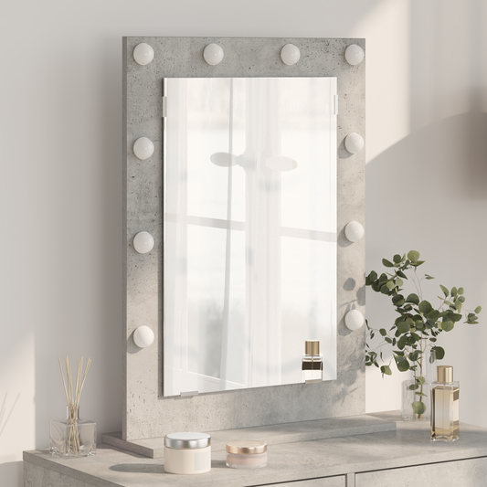 Vaskeskab Spejl Med Led -strimmellys Beton Grå 70 X 50 X 18 Cm - Hovedbillede