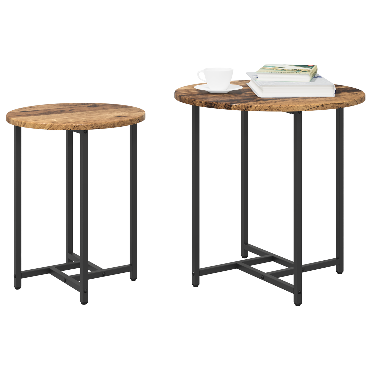 Sidebord 2 Stk Gammel Træ, Ingeniørtræ Og Metal