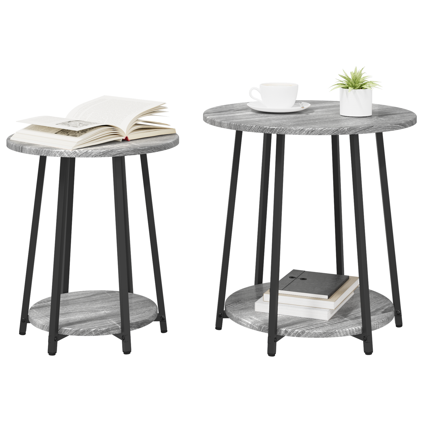 Sidebord 2 Stk Grå Sonoma Ingeniørtræ Og Metal