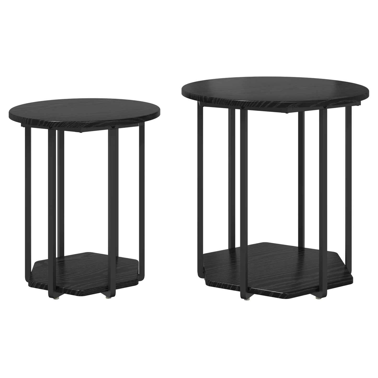 Sidebord 2 Stk Sort Eg Ingeniørtræ Og Metal