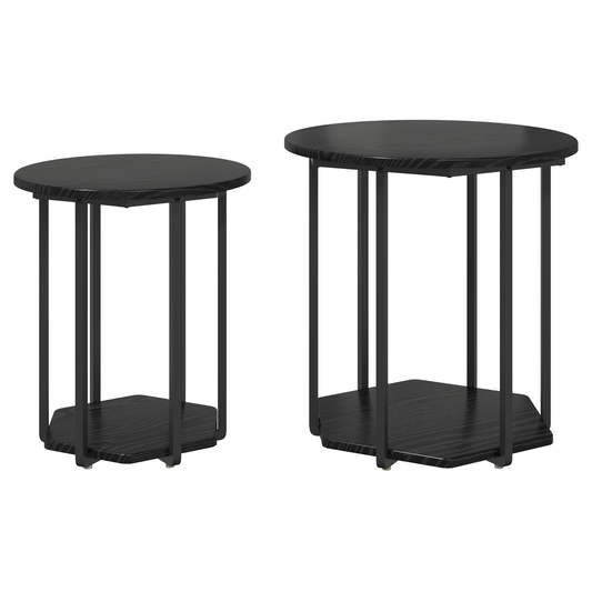Sidebord 2 Stk Sort Eg Ingeniørtræ Og Metal