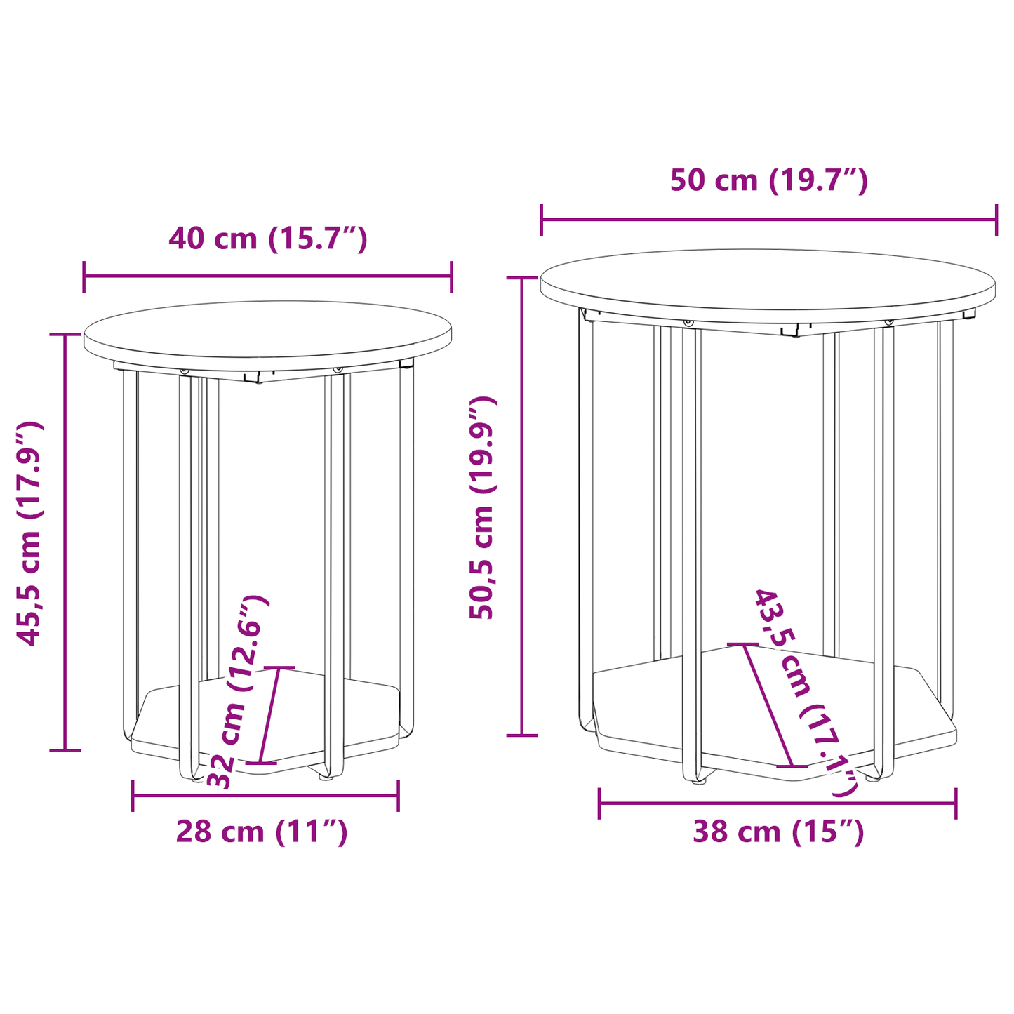 Sidebord 2 Stk Sort Eg Ingeniørtræ Og Metal
