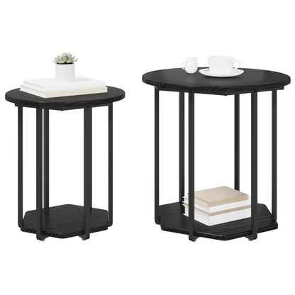 Sidebord 2 Stk Sort Eg Ingeniørtræ Og Metal