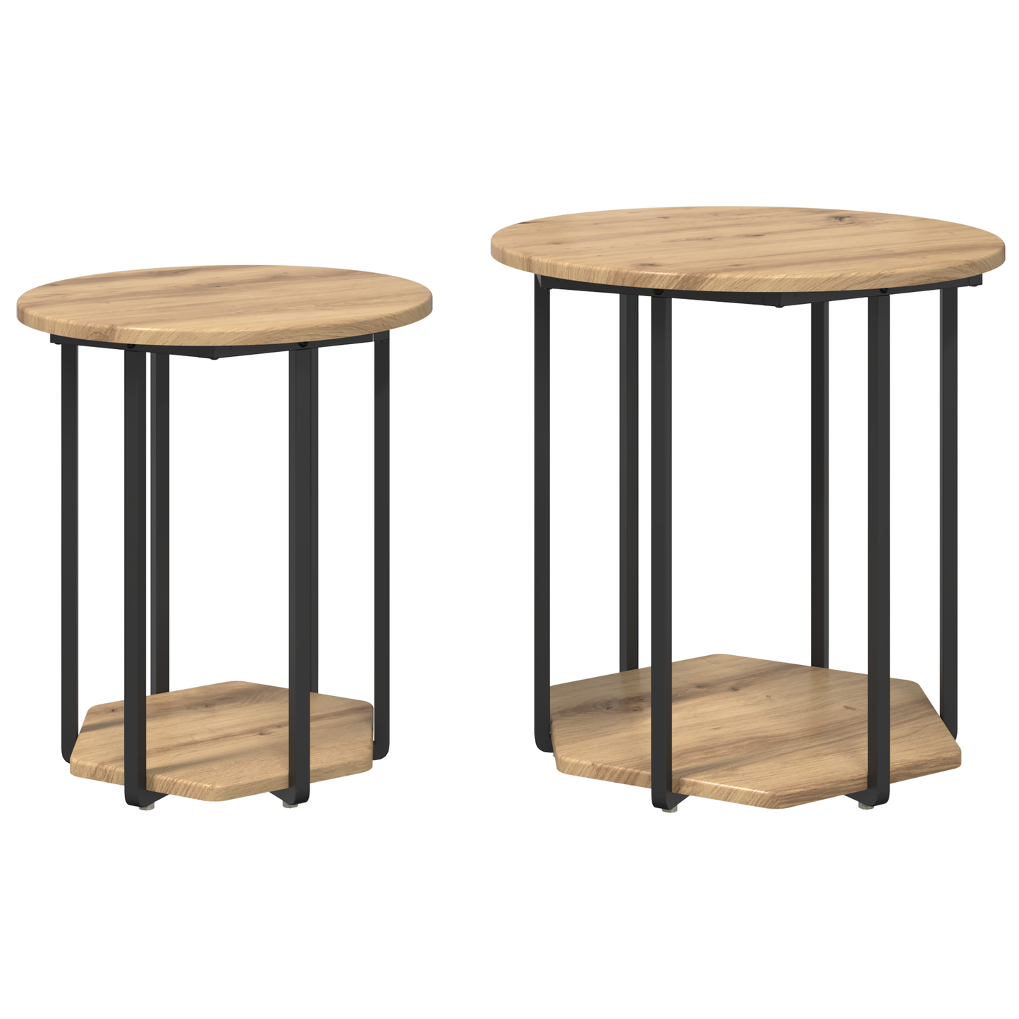 Sidebord 2 Stk I Artisan Egetræ, Træ Med Metal