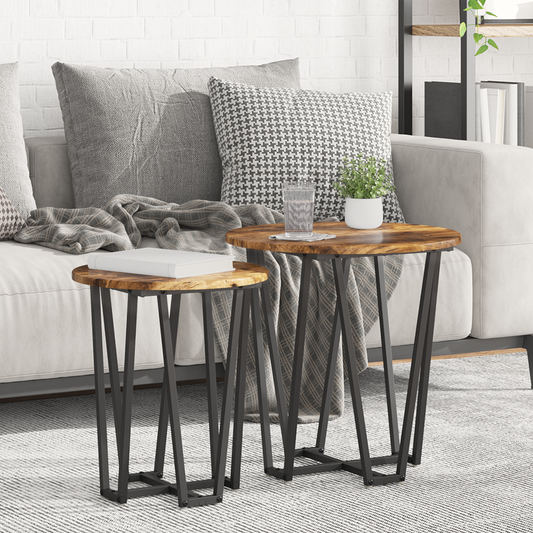 Sidebord 2 Stk Røget Eg Ingeniørtræ Og Metal