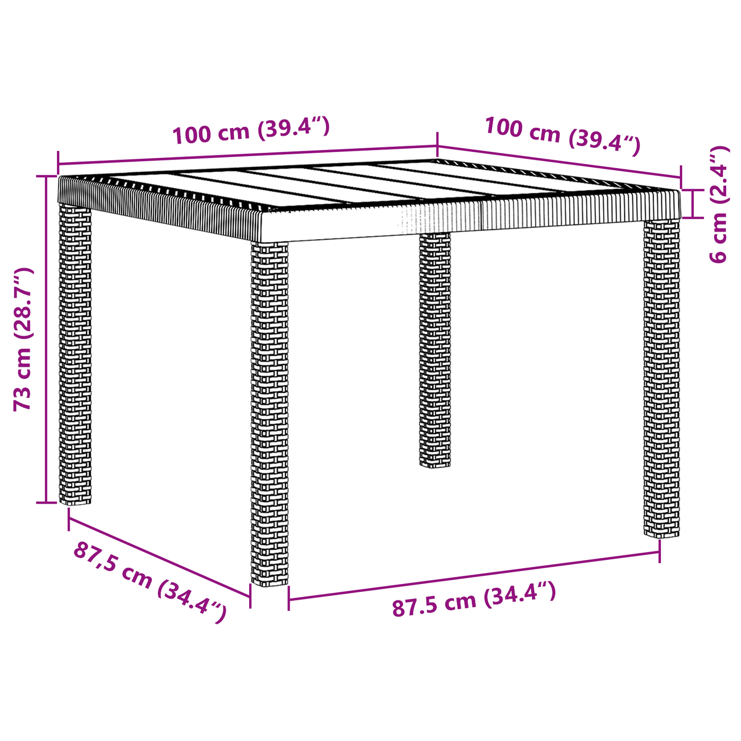 Havebord Lysegrå 100X100X73 Cm Poly Rattan