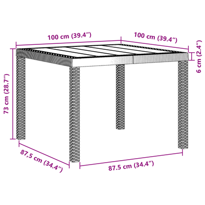 Havebord Lysegrå 100X100X73 Cm Poly Rattan
